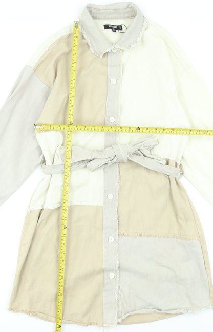 Missguided Women Beige Colourblock Belted Shirt Dress Size 14 Tall
