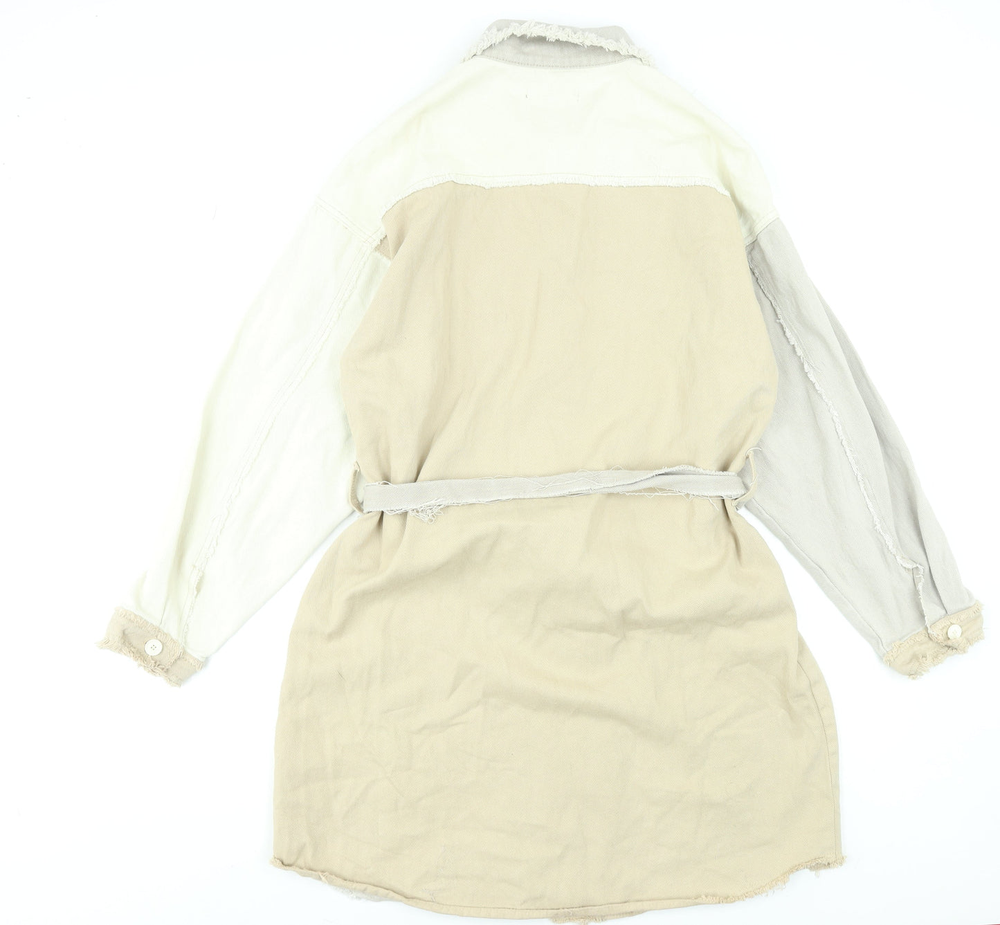 Missguided Women Beige Colourblock Belted Shirt Dress Size 14 Tall