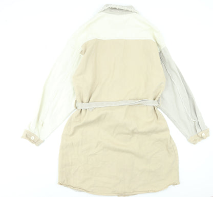 Missguided Women Beige Colourblock Belted Shirt Dress Size 14 Tall