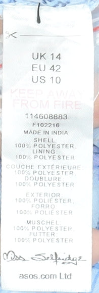 Miss Selfridge Women Blue Floral Long Sleeve V-Neck Ruffle Maxi Dress Size 14