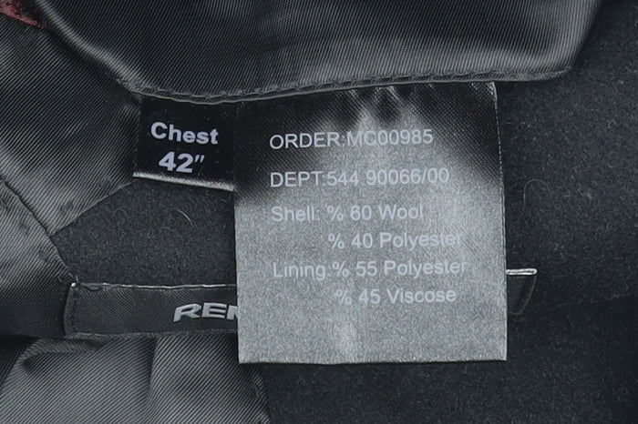 Mens UK Size 42 Remus Uomo Black Overcoat