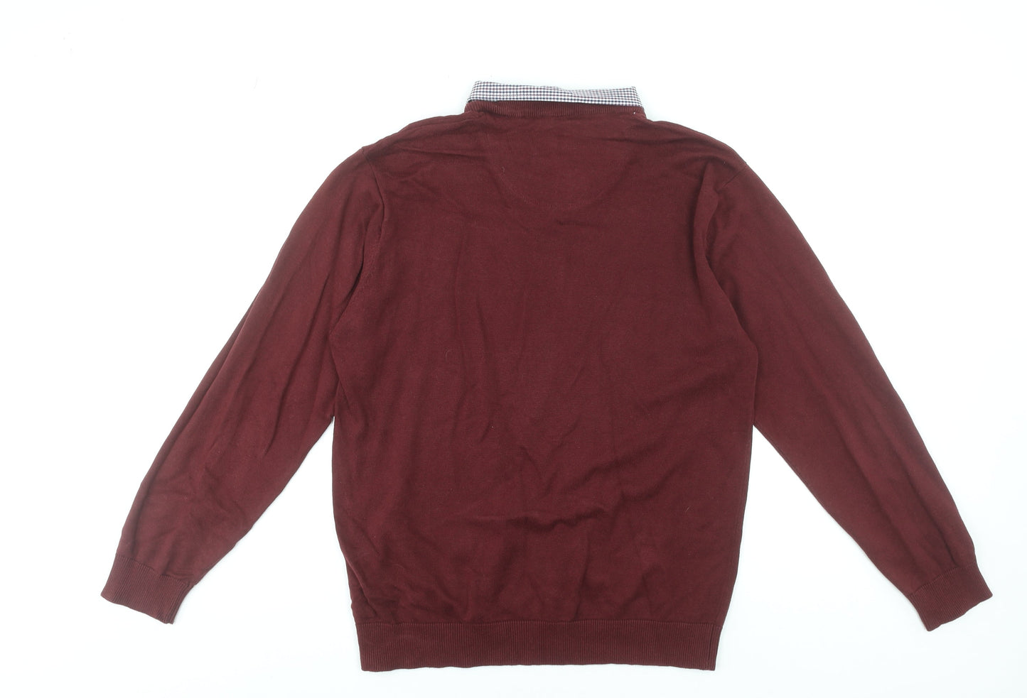 Pierre Cardin Men Red V-Neck Cotton Pullover Jumper Size L