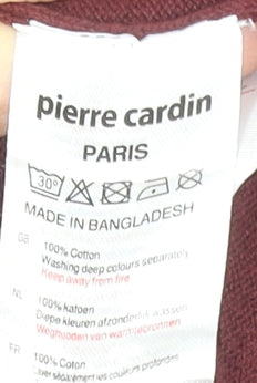 Pierre Cardin Men Red V-Neck Cotton Pullover Jumper Size L