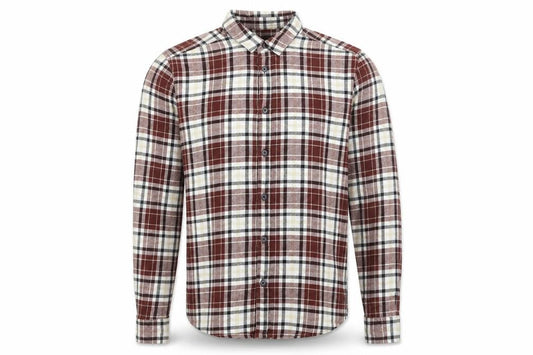 Front view of Only & Sons Men's Red Checked Cotton Flannel Shirt, size L