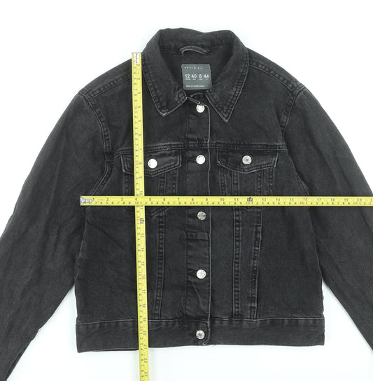 Denim Co. Women’s Black Denim Jacket Size 12 Button Front Classic Style