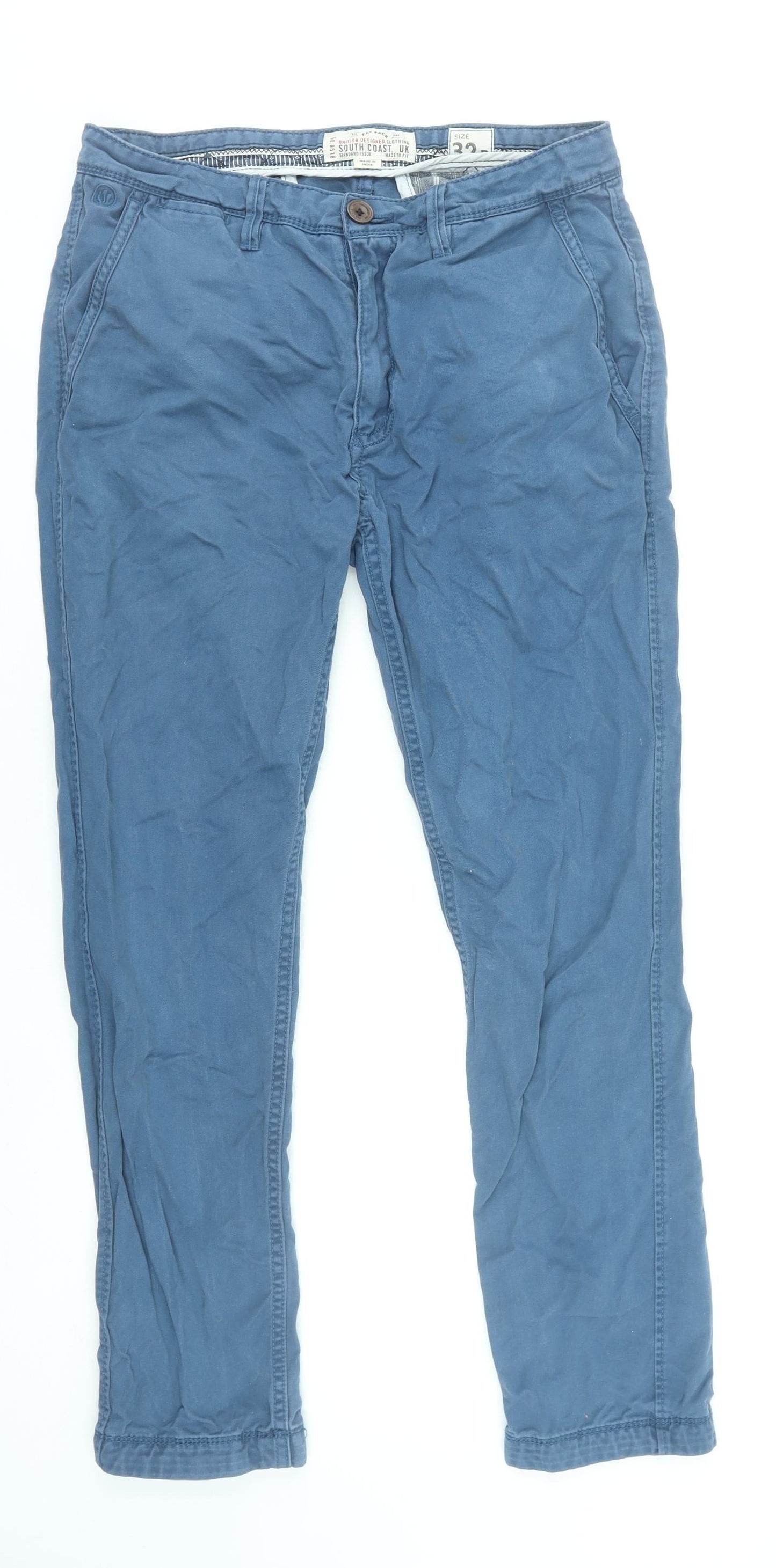 Fat Face Men's Blue Cotton Chino Trousers 32R Regular Fit Casual