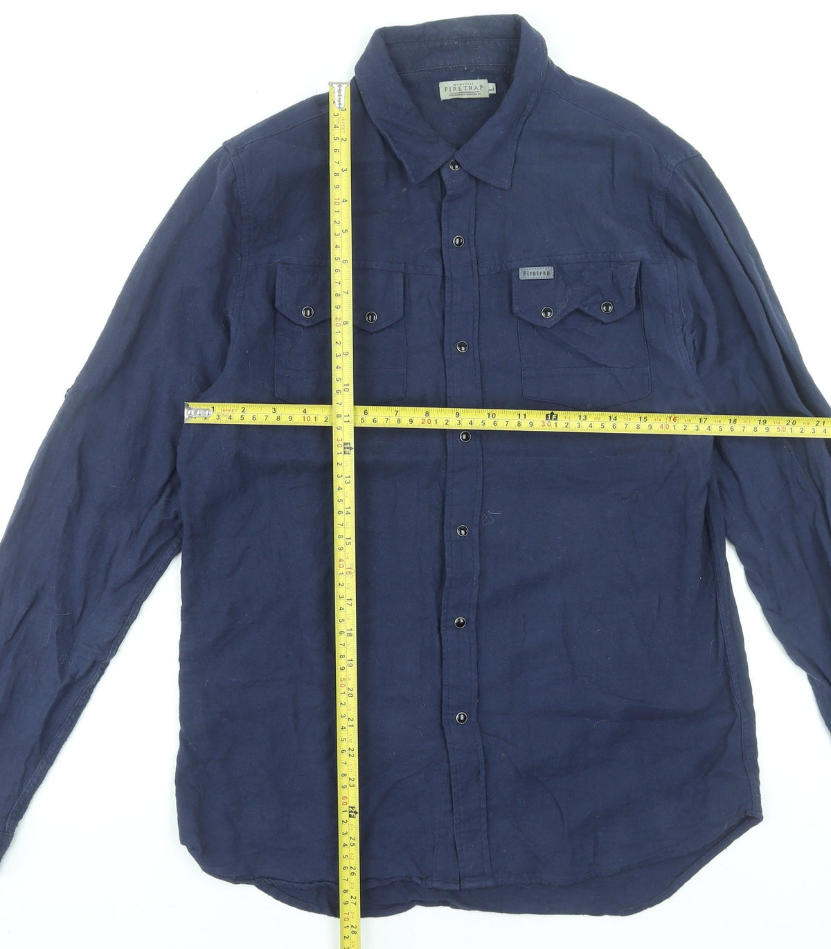 Firetrap Men Blue Cotton Long Sleeve Button-Up Shirt L