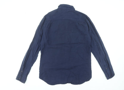 Firetrap Men Blue Cotton Long Sleeve Button-Up Shirt L
