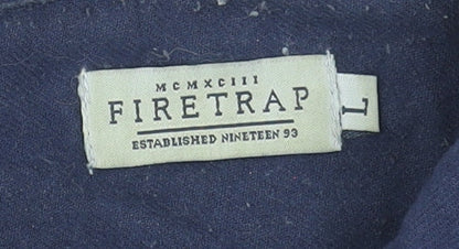 Firetrap Men Blue Cotton Long Sleeve Button-Up Shirt L