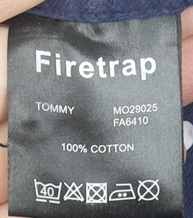 Firetrap Men Blue Cotton Long Sleeve Button-Up Shirt L