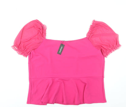 Boohoo Women’s Pink Cropped Puff Sleeve Square Neck Blouse Plus Size 28