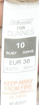 Dunnes Womens Beige Shift Dress Size 10 Beaded Scoop Neck Classic Style