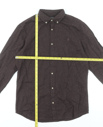 Jack & Jones Men's Brown Cotton Long Sleeve Button-Up Shirt M