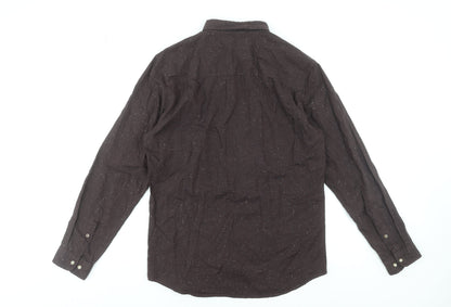 Jack & Jones Men's Brown Cotton Long Sleeve Button-Up Shirt M