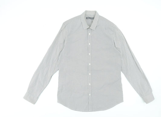 Angelo Litrico Men's Grey Polka Dot Long Sleeve Dress Shirt L 41-42