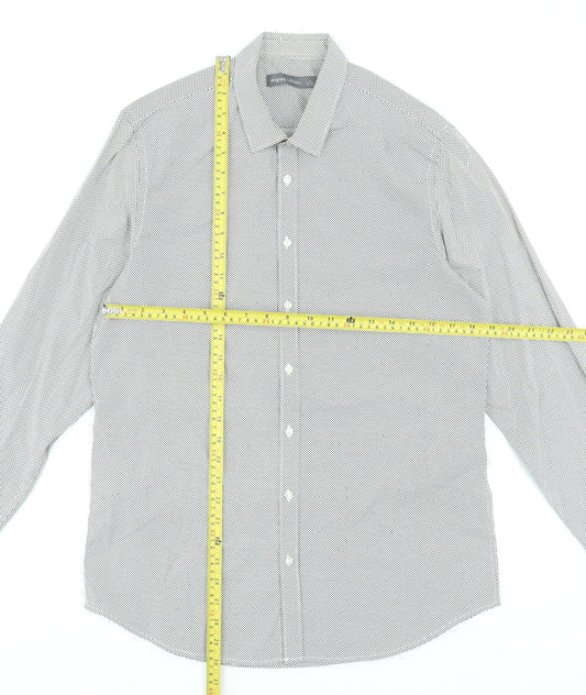 Angelo Litrico Men's Grey Polka Dot Long Sleeve Dress Shirt L 41-42