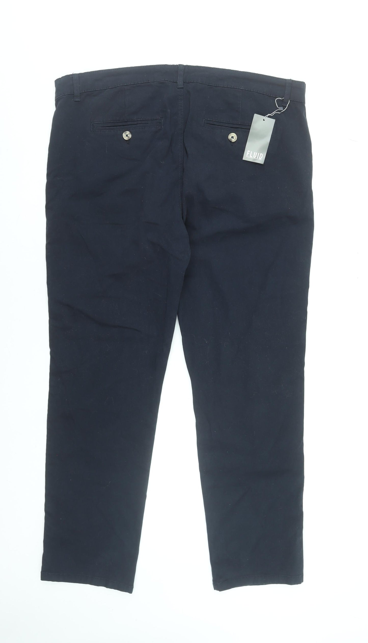 Fluid Men's Blue Chino Trousers Size 38 Waist 32 Leg Cotton Stretch