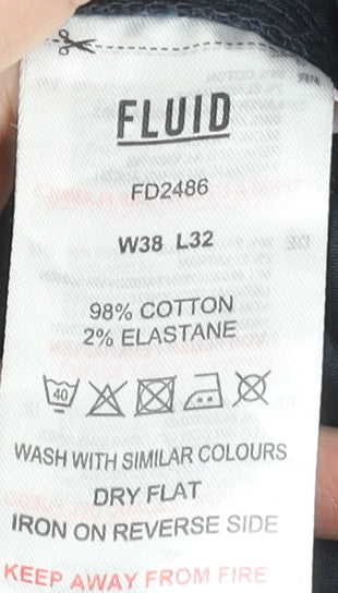 Fluid Men's Blue Chino Trousers Size 38 Waist 32 Leg Cotton Stretch