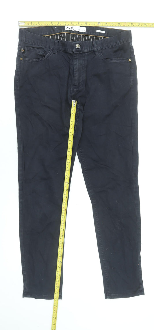 Zara Men Black Slim Fit Chino Trousers Size 34 Cotton Blend