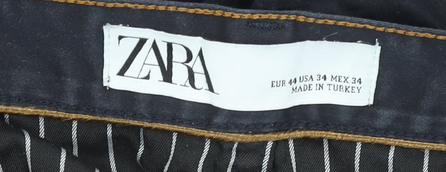 Zara Men Black Slim Fit Chino Trousers Size 34 Cotton Blend