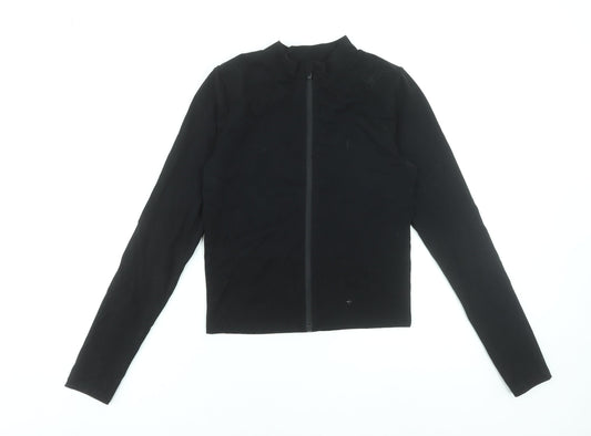PrettyLittleThing Womens Black Mock Neck Zip Front Long Sleeve Top Size 12