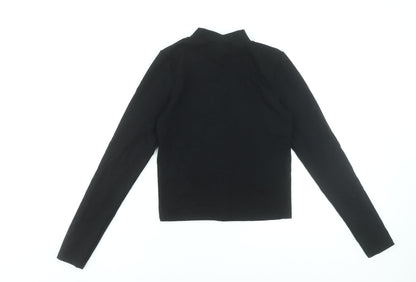 PrettyLittleThing Womens Black Mock Neck Zip Front Long Sleeve Top Size 12