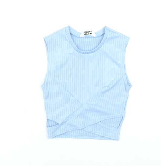 Miss Selfridge Women’s Blue Cropped Striped Tank Top Size 10