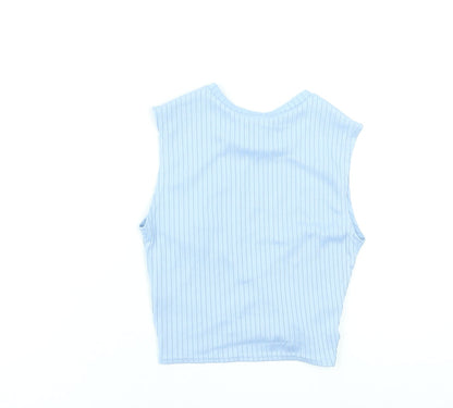 Miss Selfridge Women’s Blue Cropped Striped Tank Top Size 10