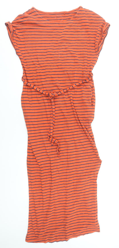 Next Women Orange Striped Cotton T-Shirt Dress Size 10