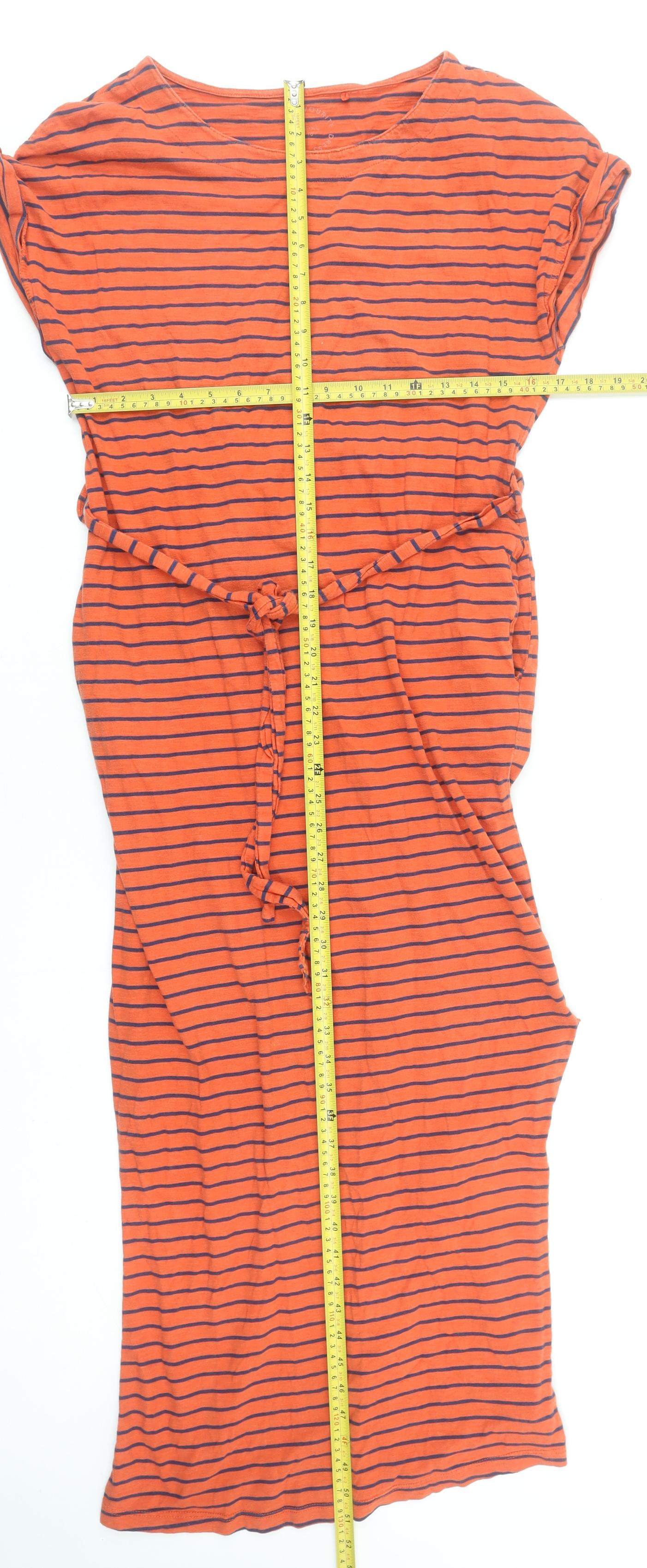 Next Women Orange Striped Cotton T-Shirt Dress Size 10