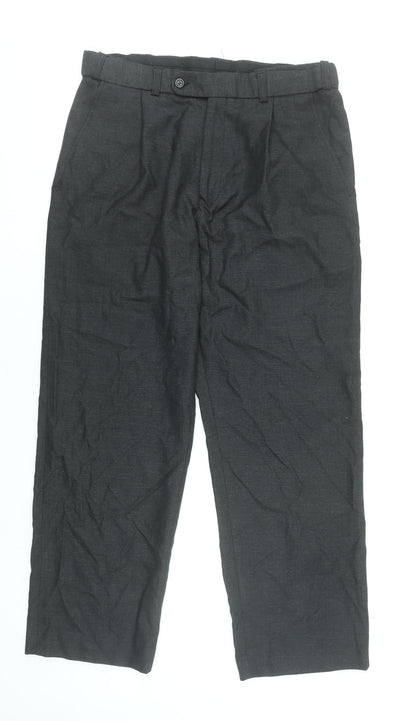 St Bernard Men’s Black Regular Fit Pleated Trousers 34W 29L