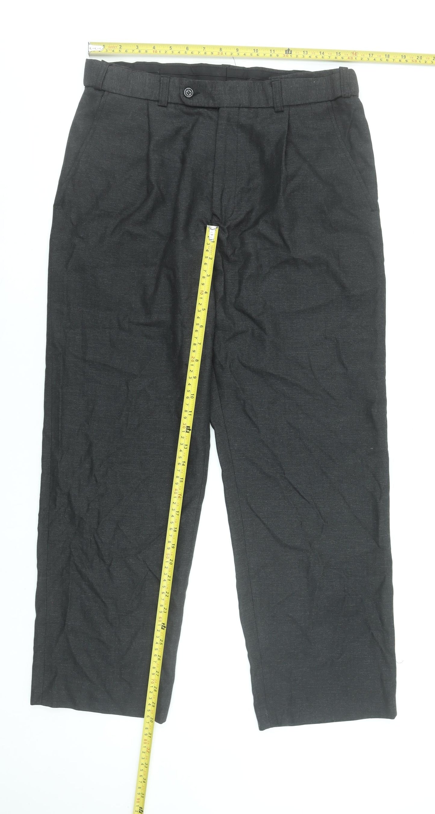 St Bernard Men’s Black Regular Fit Pleated Trousers 34W 29L