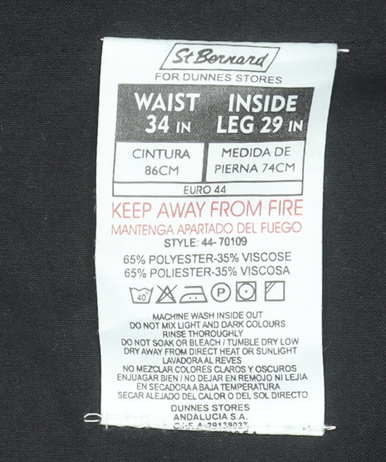 St Bernard Men’s Black Regular Fit Pleated Trousers 34W 29L