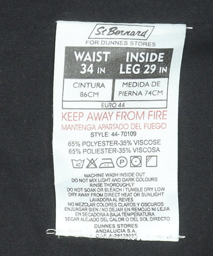 St Bernard Men’s Black Regular Fit Pleated Trousers 34W 29L