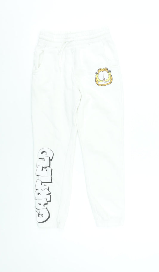 Garfield White Girls Sweatpants 8-9 Years Cotton Blend Joggers