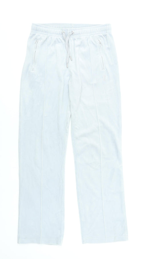 Juicy Couture Womens White Velour Sweatpants S Elastic Waist Rhinestone Logo