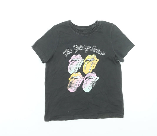 Girls UK Size 8-9 Years The Rolling Stones Black Graphic Print T-Shirt