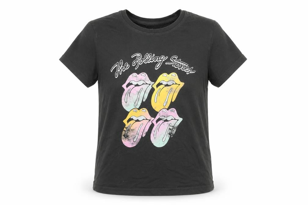Girls UK Size 8-9 Years The Rolling Stones Black Graphic Print T-Shirt