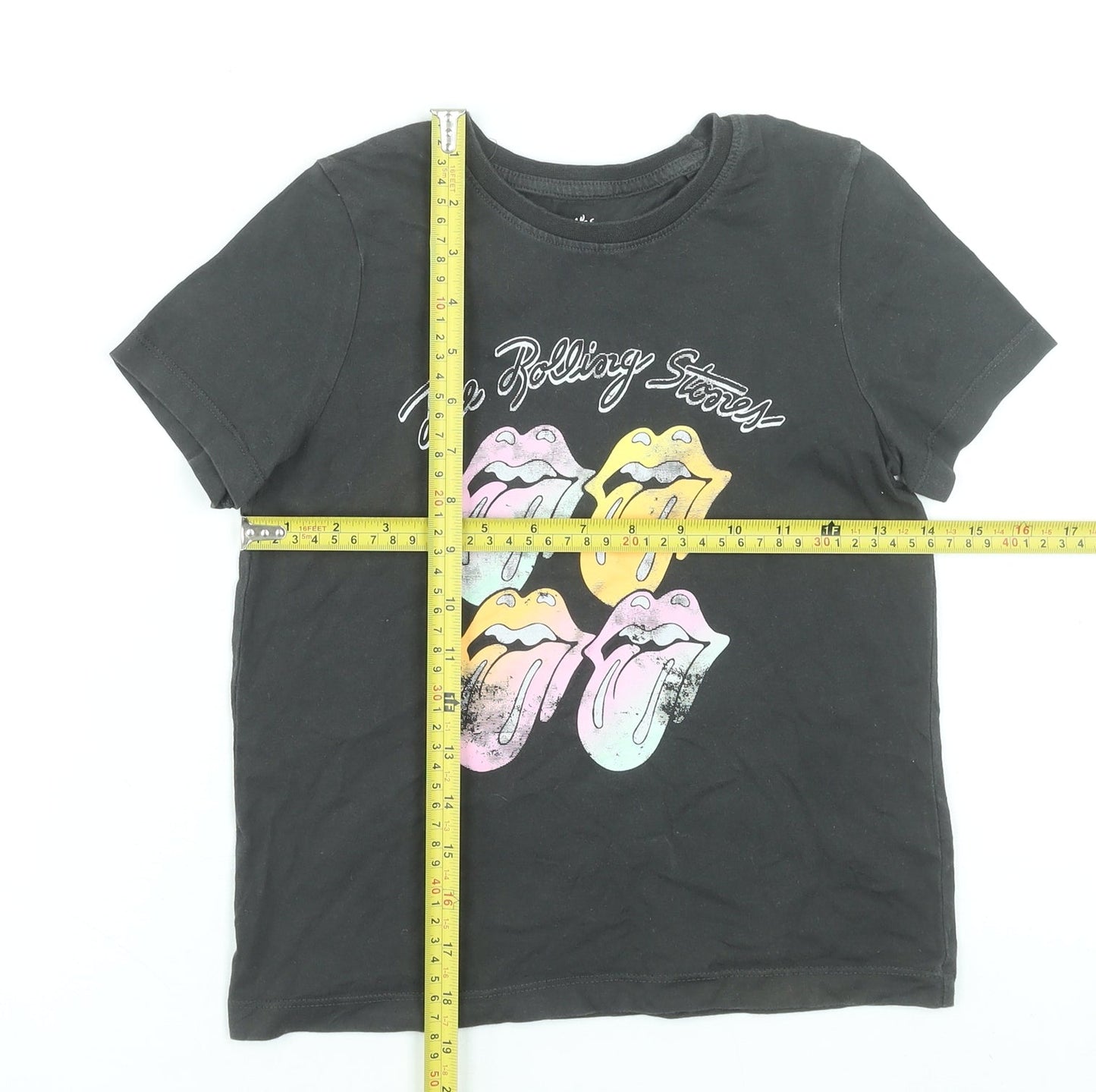 Girls UK Size 8-9 Years The Rolling Stones Black Graphic Print T-Shirt