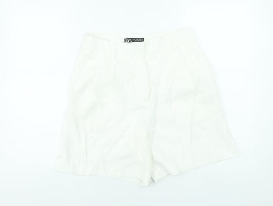 Zara Women White Chino Pleated High Rise Shorts Size M
