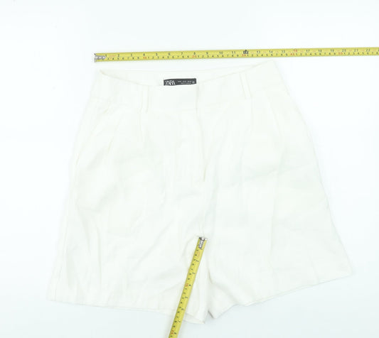 Zara Women White Chino Pleated High Rise Shorts Size M