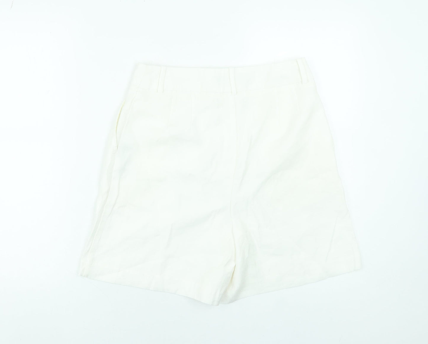 Zara Women White Chino Pleated High Rise Shorts Size M