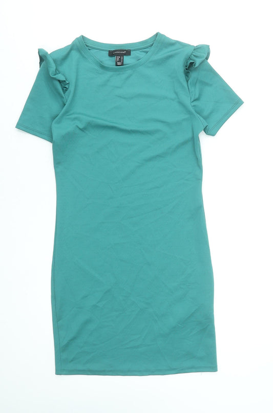 Atmosphere Women’s Green Bodycon Dress Size 10 Short Sleeve Ruffle Detail
