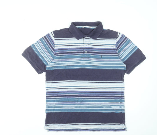Yves Saint Laurent Mens Blue Striped Cotton Polo Shirt Size L