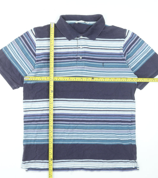 Yves Saint Laurent Mens Blue Striped Cotton Polo Shirt Size L