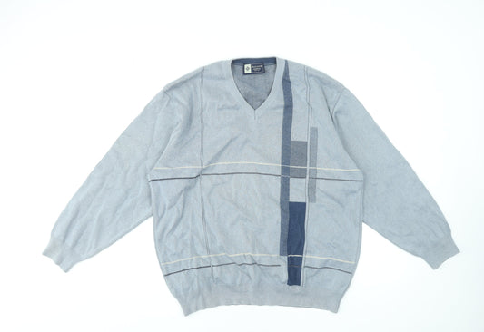 Baileys Mens Grey V-Neck Geometric Cotton Acrylic Jumper L