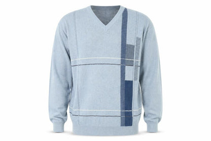 Baileys Mens Grey V-Neck Geometric Cotton Acrylic Jumper L
