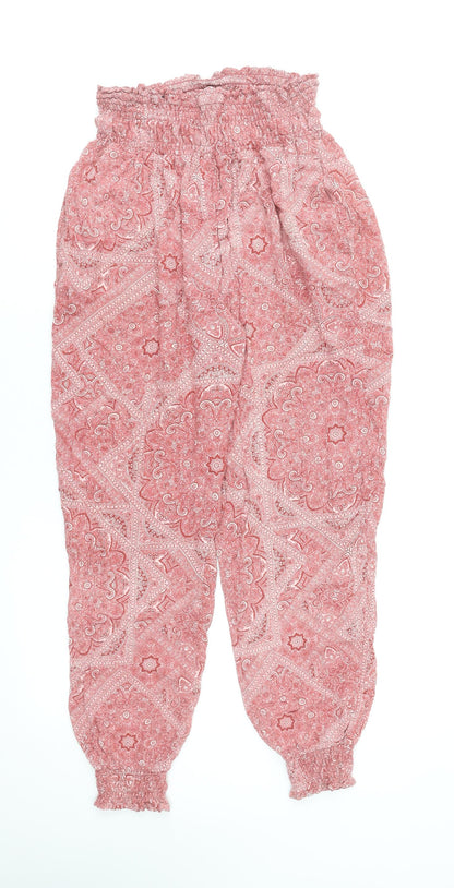 New Look Women Pink Paisley Harem Trousers Size 14 Viscose