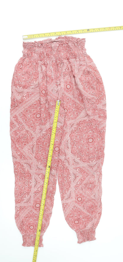 New Look Women Pink Paisley Harem Trousers Size 14 Viscose