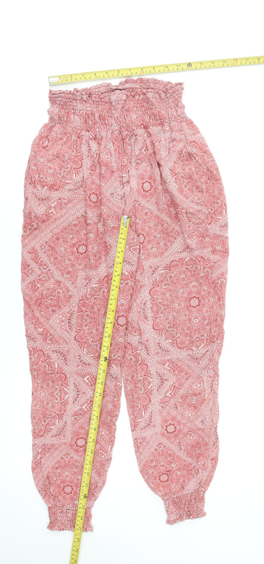 New Look Women Pink Paisley Harem Trousers Size 14 Viscose
